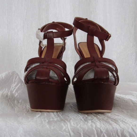 New Cognac Brown Boho Platform Heel Justfab Vitale 7.5 - Picture 10 of 10